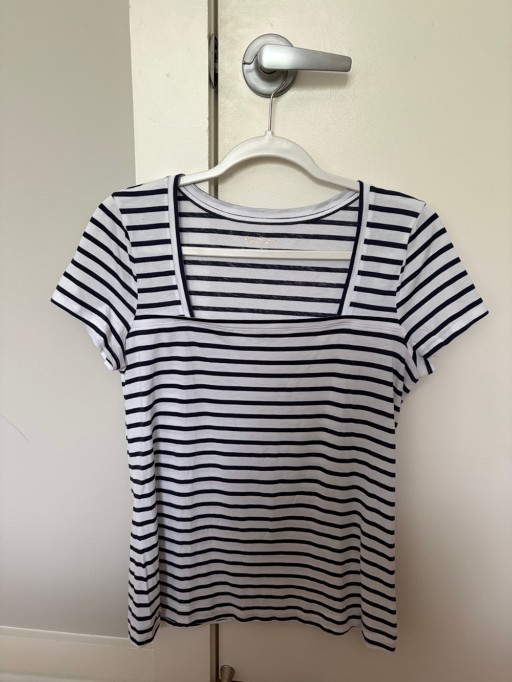 Lilly Pulitzer White & Navy Striped Square-Neck Tee